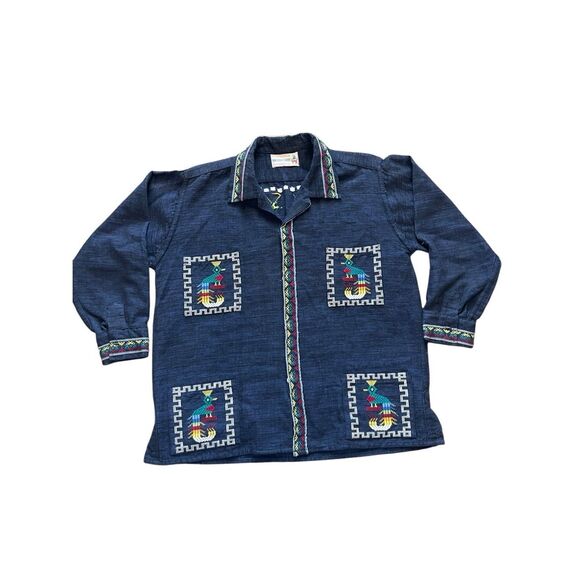 VTG Ethnic Embroidered Aztec Quetzel Bird Jacket Shirt San Judas Tadeo Guatemala - Picture 1 of 7